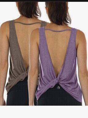 ICYZONE NWOT Open Back Strappy Athletic Tanks - Lavender/Mushroom Set Of 2 - XL